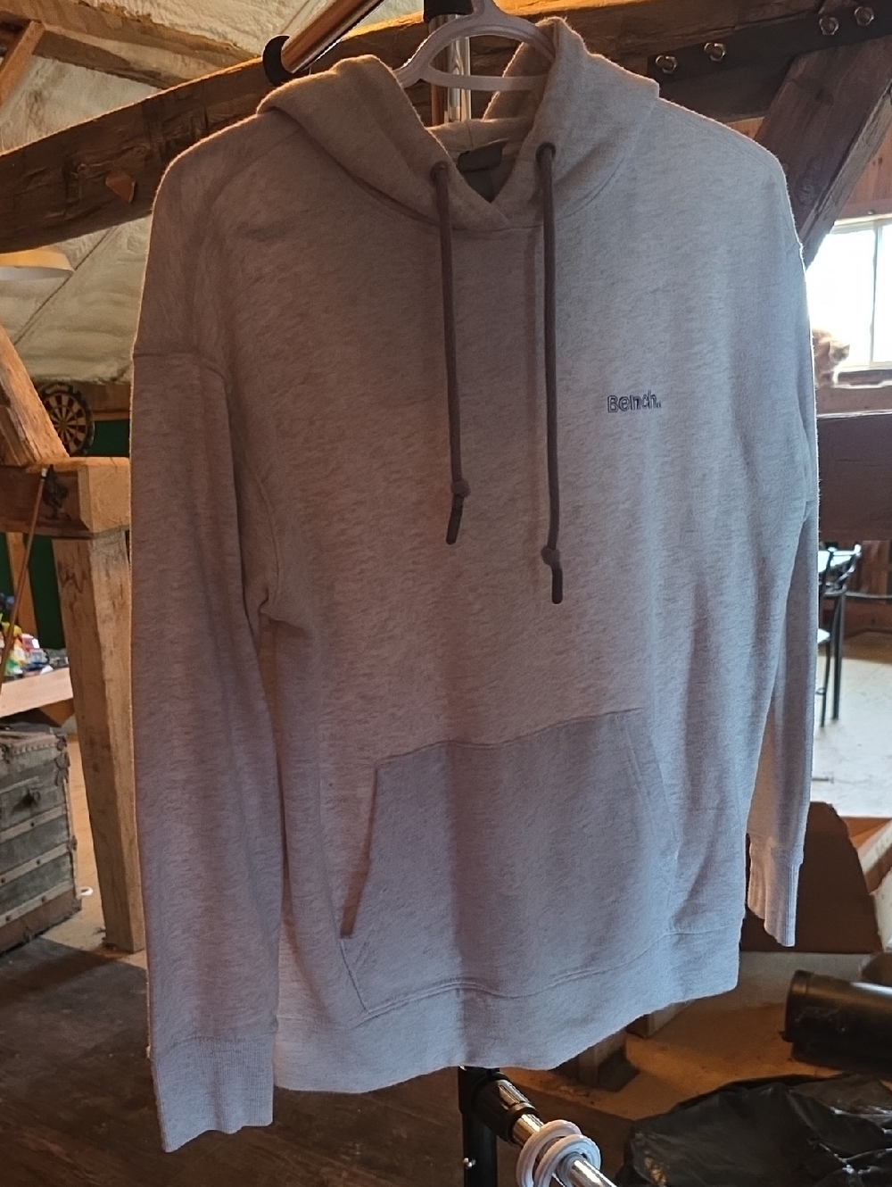 Bench Light Gray Men's Pullover Hoodie with Drawstring